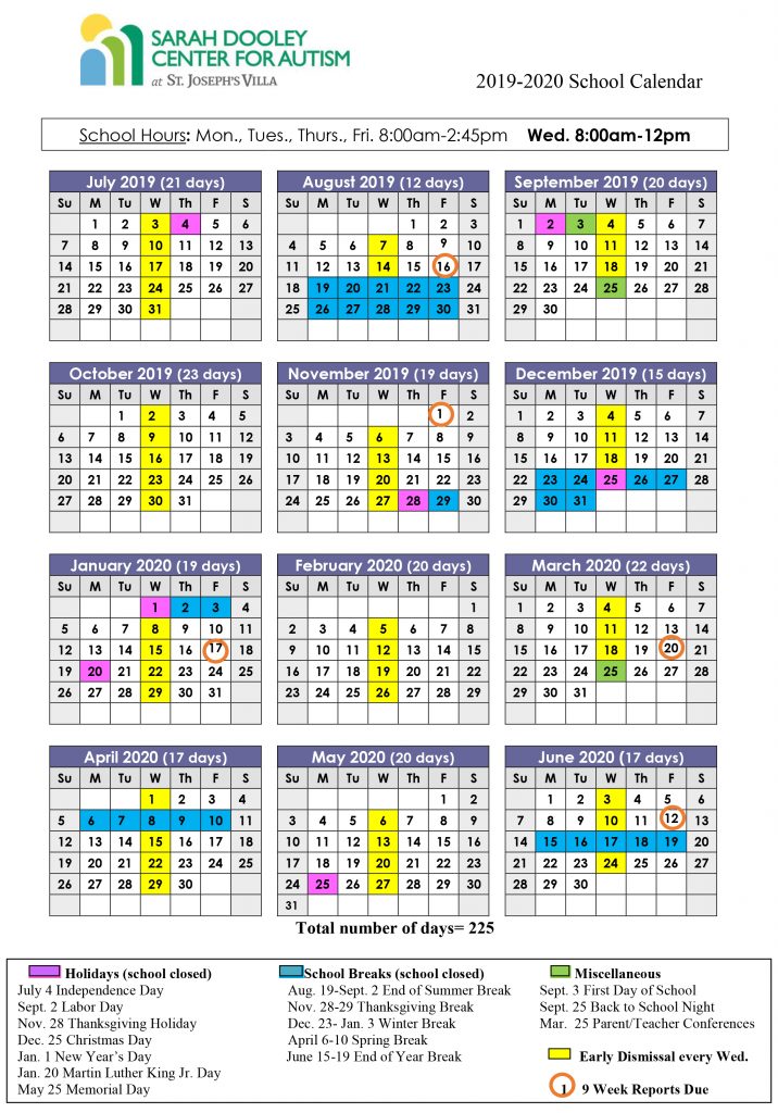 School Calendar Sarah Dooley Center For Autism Richmond Va