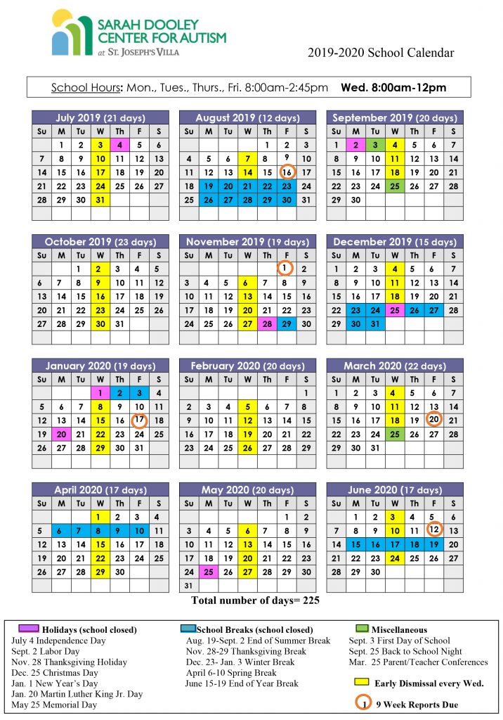 School Calendar Sarah Dooley Center For Autism Richmond Va