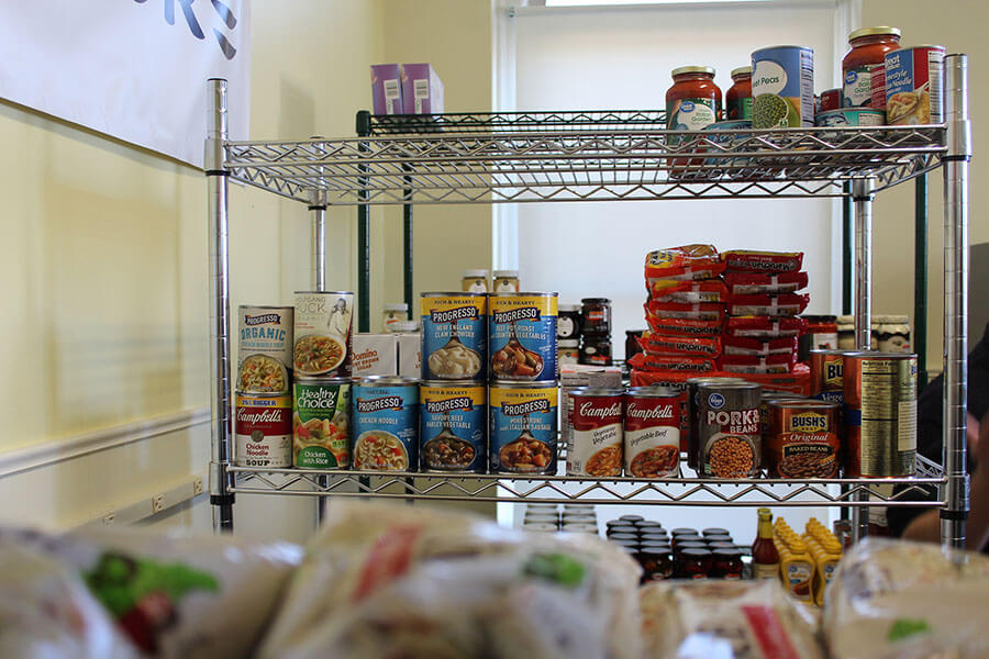 A shelf full of foods