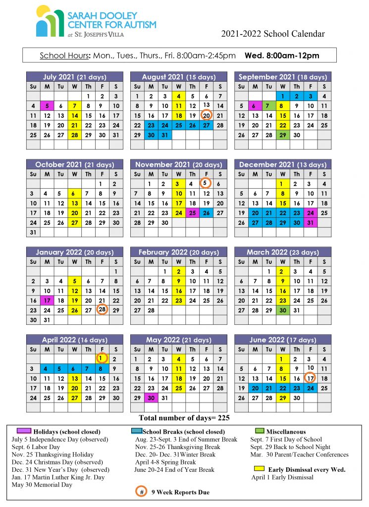 Doe Calendar 2022 Summer School.School Calendar Sarah Dooley Center For Autism Richmond Va