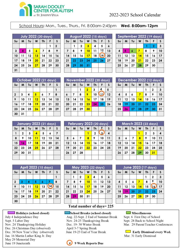 School Calendar Sarah Dooley Center for Autism Richmond VA